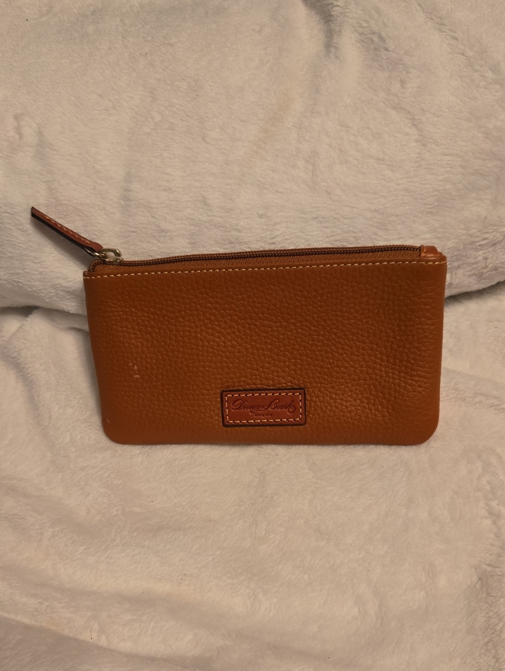 Dooney & Bourke Brown Pebbled Leather Zippeted Pouch w/ID Window